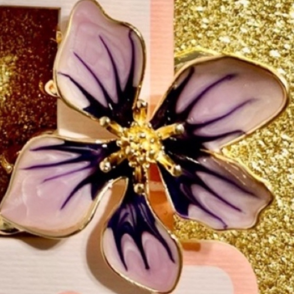 Floral Hair Clips enamel  2” each NWT Purple